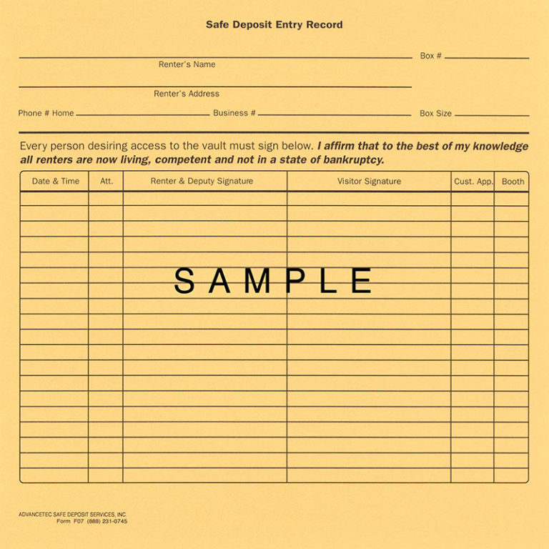 F07 Safe Deposit Entry Record AdvanceTec