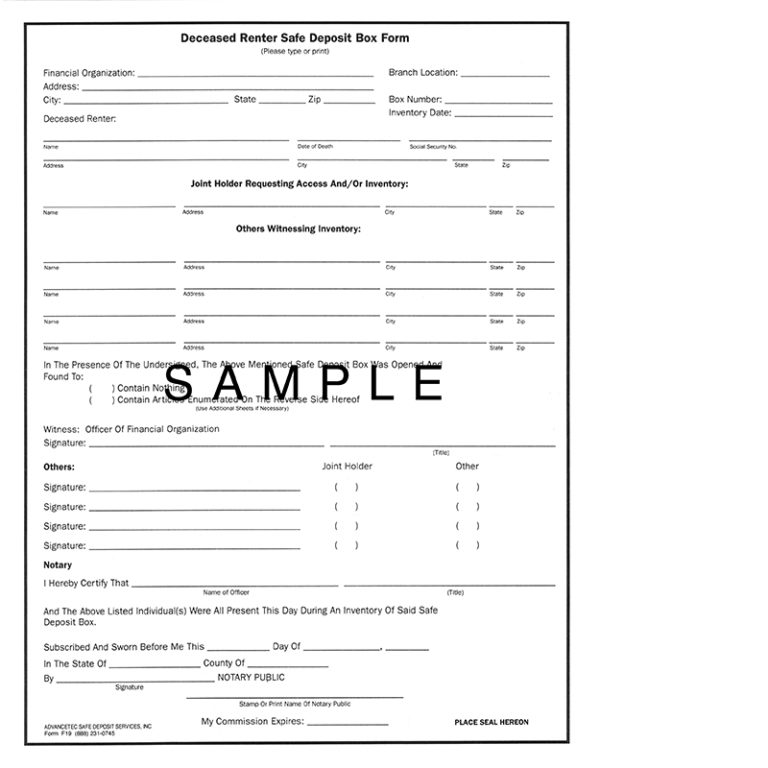 F19 Deceased Renter Safe Deposit Box Form AdvanceTec